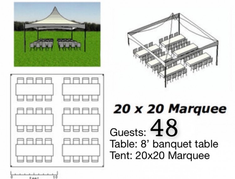 Package #2-B (20x20 Tent w/ 8ft tables (up to 48 people)